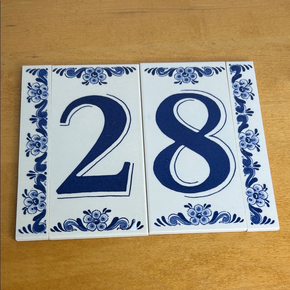 Delft Blue Home 💙 Floral Adress Numbers Ceramic Number Tiles "28" or "82"